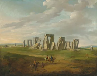 Stonehenge z powozem i podróżnikami na koniach