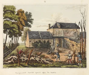 Hougoumont - miejsce pochówku po bitwie, z "An Historical Account of the Battle of Waterloo".
