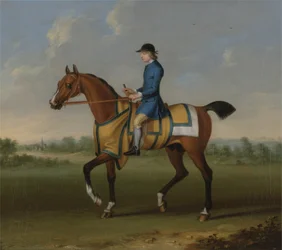 Bay Racehorse z Jockey Up (olej na płótnie)