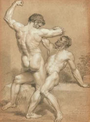Studium postaci - zapaśnicy (ołówek i pastel na papierze płowym)