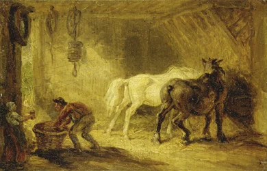 Wnętrze stajni, ok.1830-40 (olej na desce)