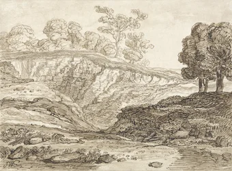 The Quarry (pióro i brązowy tusz z brązowym praniem na papierze)