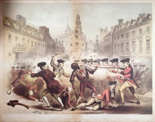 Śmierć Crispus Attucks podczas masakry w Bostonie, 5 marca 1770, 1856 (chromolitho)