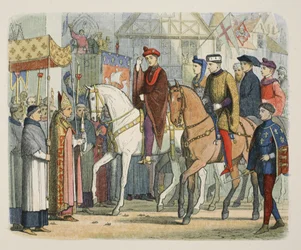 Karol VI z Francji i Henryk V powitani przez duchowieństwo, 1 grudnia 1420, od A Chronicle of England BC 55 do AD 1485, wyd. Londyn, 1863 r.