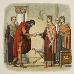 Henry upoważnia Dermoda do ściągania sił, 1170, od A Chronicle of England BC 55 do AD 1485, wyd. Londyn, 1863 r.