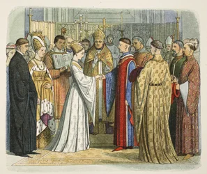 Małżeństwo Henryka V i Katarzyny Francuskiej, 2 czerwca 1420, z A Chronicle of England BC 55 do AD 1485, pub. London, 1863.