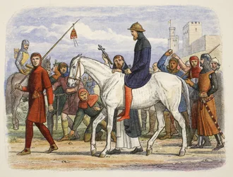 Thomas, hrabia Lancaster, prowadzony na egzekucję, od A Chronicle of England 55 pne do 1485 rne, wyd. Londyn