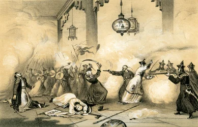 Obecny cesarz Chin jako młody człowiek ratujący życie ojcu..., c1796-1804, 1847.