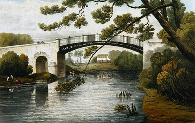 Most nad Rio Cobre, Spanish Town, z Malowniczej wycieczki po wyspie Jamajka, grawerowany przez J. Cartwrighta, 1824