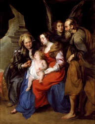 Portret świętej rodziny ze św. Anną, matką Marii i aniołem (olej na płótnie)