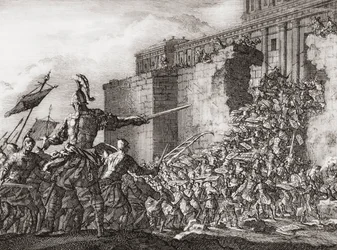 Pompejusz atakujący Świątynię Jerozolimską w 63 roku p.n.e. (druk)