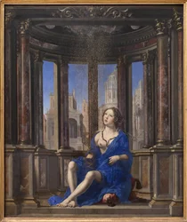 Danae. Jowisz przemienia się w złoty deszcz, aby uwieść młodą kobietę. Obraz Jana Gossaerta, zwanego Mabuse (1478-1532) (95 x 113 cm)