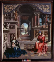 Święty Łukasz malujący Madonnę. Obraz Jana Gossaerta, zwanego Mabuse (ok. 1478-1532), 1515, wymiary 205 x 230 cm, Praga, Galeria Narodowa