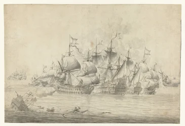 Bitwa morska, prawdopodobnie w Lowestoft 13 czerwca 1665 (prawa strona)