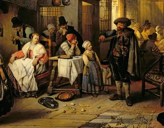 Wnętrze karczmy z niewidomym skrzypkiem, 1844 (panel) (detal z 76798)