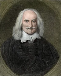 Portret Thomasa Hobbesa (1588-1679) angielskiego filozofa. Grawerowanie kolorystyczne XIX wieku.