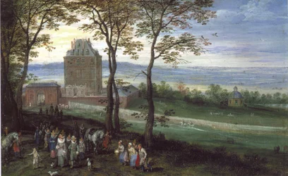 Arcyksiążę Albrecht i Izabela przed Zamkiem Mariemont