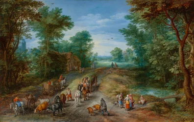 Zalesiony krajobraz z podróżnikami, 1610.