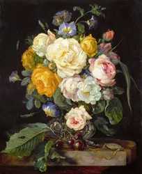 Barok: Martwa natura z piwoniami, czereśniami i zegarkiem kieszonkowym autorstwa Heema, Jana Davidsza de (1606-1684)