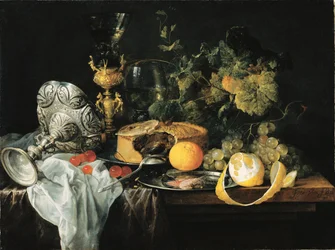 Niemcy: Wspaniała martwa natura z owocami, ciastem i pucharami Sumptuous Still Life with Fruits, Pie and Goblets, 1651