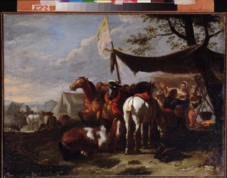 „Grupa jeźdźców w obozie” (obóz kawalerii) Obraz Jana Fransa van Bloemena (1662-1749) XVIII-wieczne Muzeum Sztuki Dalekiego Wschodu, Chabarowsk Rosja