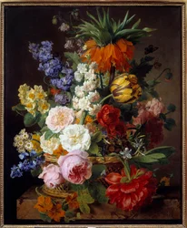 Kwiaty w koszu, 1806. Wymiary: 0,53 x 0,65 m. Lyon, Musée des Beaux-Arts