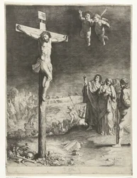 Chrystus na krzyżu z rozpaczającą Maryją i Janem