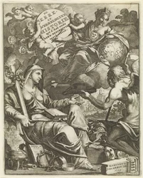 Alegoria Kościoła i Historii Świata Strona tytułowa dla Willema Goeree, De kerklyke en Weereldlyke historien. 1729 Kościół i historia świata uyt d