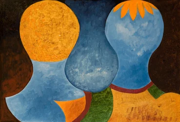 Dwie bliźniaki, ale tylko jedna pomarańczowa korona, 2005 (olej na drewnie)