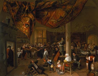 Wiejskie wesele z biesiadnikami i tańczącą grupą, 1671