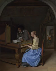 Młoda kobieta grająca na klawesynie, ok. godz. 1660
