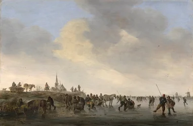 „Le patinage sur le fleuve Merwede pres de Dordrecht en Hollande” (jazda na łyżwach na Merwede niedaleko Dordrechtu) Peinture de Jan Josefsz van Goyen (1596-1656)
