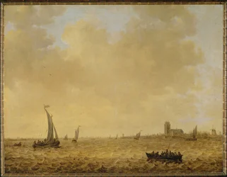 Pejzaż morski. Widok na Dordrecht w tle (olej na płótnie)