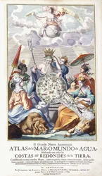 Alegoryczna strona tytułowa z „Wielkiego nowego rozszerzonego atlasu morza, 1680