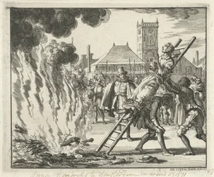Anneken Hendriks, przywiązana do drabiny, spalona w Amsterdamie, 1571, 1685