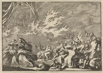 Pożar drewnianej szopy, w której odbywa się przedstawienie teatralne obok zamku Amelienborg w Kopenhadze, 1689