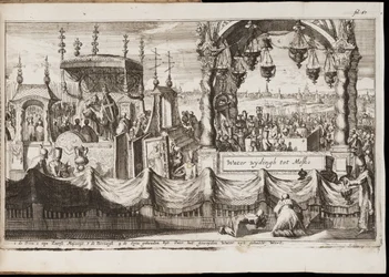 Wielkie Błogosławieństwo Wód w Moskwie (Doroczna ceremonia religijna z procesją) - Dzieło Jana (Johannesa) Luykena (1649-1712), rycina (20,1x30 cm)