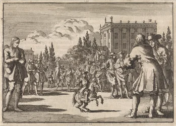 Na placu w Madrycie tłum zebrał się wokół Louisillo, krasnoluda króla Hiszpanii, 1675