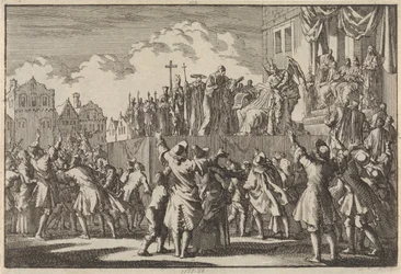 Scena uliczna w Aberdeen szydząca z religii katolickiej, 1689