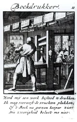 The Book Printer, z książki handlowej „Coś dla wszystkich” Abrahama van St. Clary, 1736 (rycina)