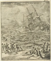 Wrak statku na Przylądku Dobrej Nadziei, 1693 Rozbicie trzech statków w Cabo de Bonne Esperance (tytuł na obiekcie)