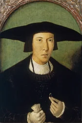 ""Portret młodzieńca"" (Portret młodzieńca) Obraz Jana Mostaerta (1472/73-1555/56) ok. 1520 Wymiary 53x37 cm Museo del Prado, Madryt