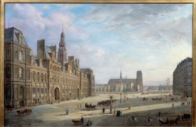 Ratusz Paryża w 1868 r. Obraz Jana Ostogi De Miodoucheski (Mioduzsewski) (1831 -? ). Olej na płótnie. Wymiary: 0,78 x 1,17m. Paryż, Musee Carnavalet - Ratusz Paryża w 1868 r. Obraz Jana Ostogi pędzla Miodoucheskiego (Mioduzsewskiego) (1831-? ). O