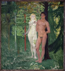 Adam i Ewa. Obraz Jana Preislera (1872-1918), olej na płótnie