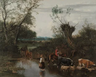 Chłopi przekraczający strumień, ok. 1670 (olej na płótnie)