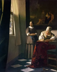 Dama pisząca list ze służącą