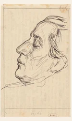 Portret mężczyzny z zamkniętymi oczami, profil w lewo