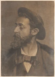 Portret mężczyzny z brodą i kapeluszem, po lewej
