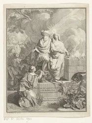Alegoryczna karta tytułowa z Patriarchą Abrahamem i Prawdą Strona tytułowa dla: Arnold Hoogvliet, Abraham Patriarcha, w XII Boeken, 1728