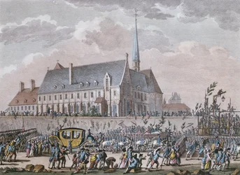 Francuska rodzina królewska mija klasztor w Passy w drodze z Wersalu do Paryża 6 października 1789 r.